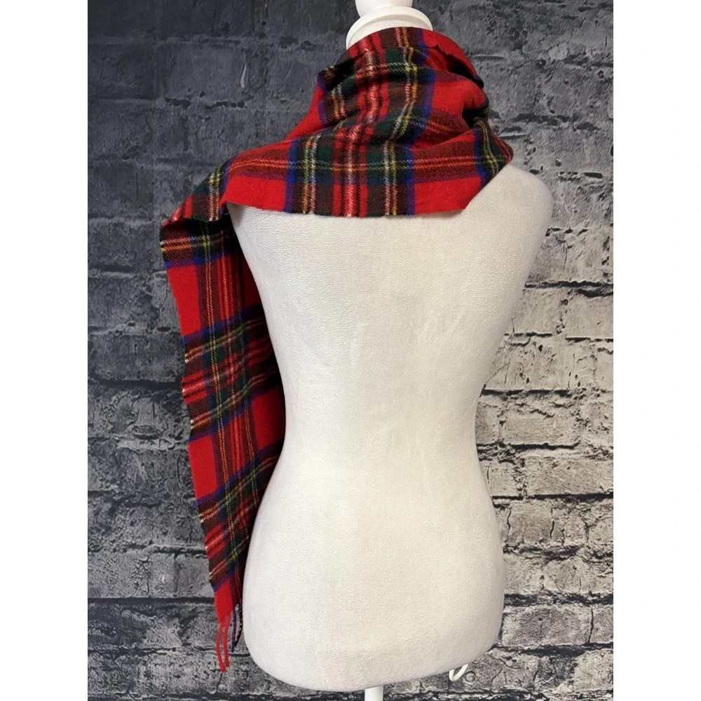 The Scotch House Johnstons Lambswool Tartan Scarf Red Plaid Made Scotland Fringe